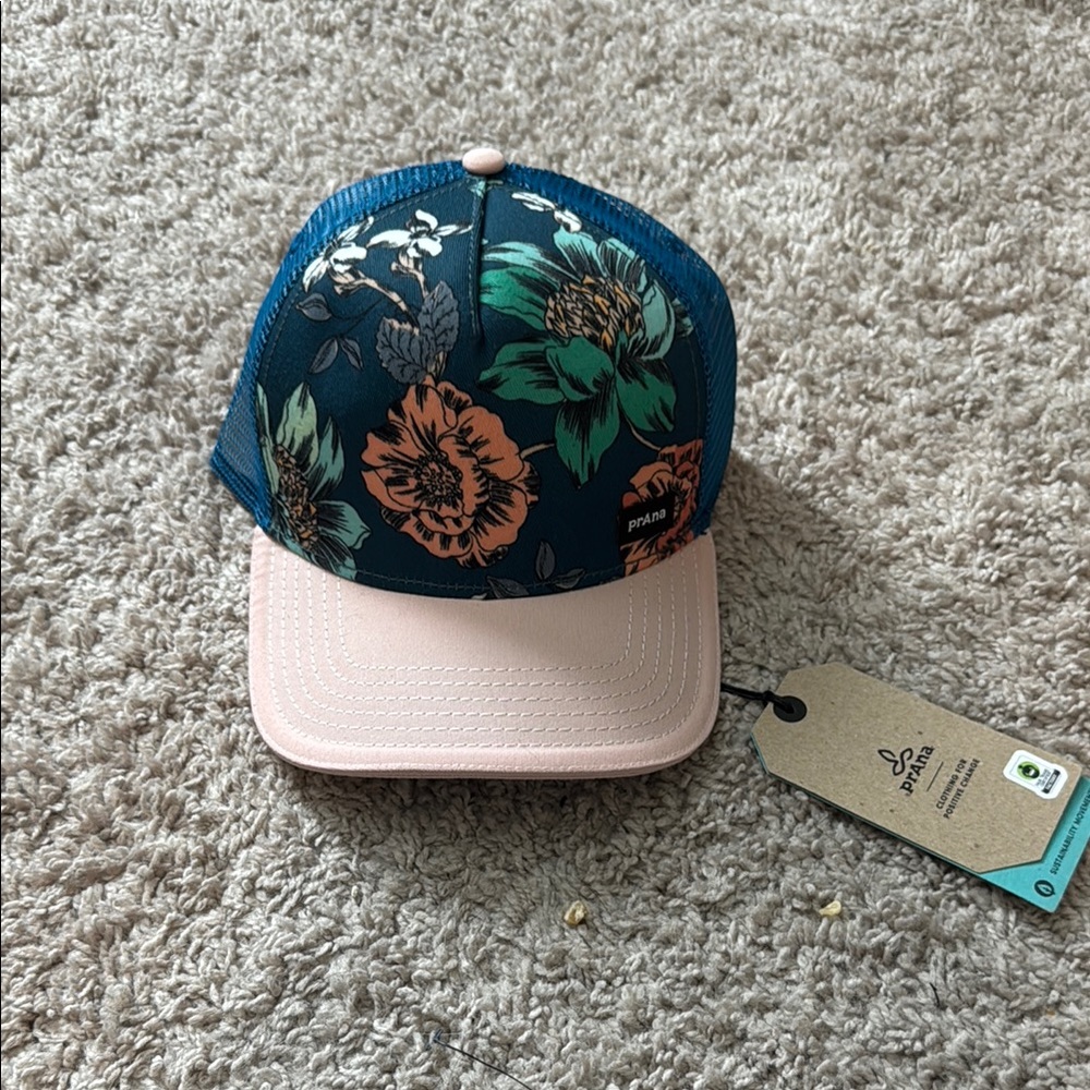 Prana Floral Trucker Hat with Pink Brim